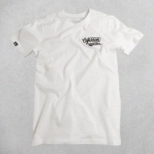 Camiseta Cafe Racer Pasión Blanca Logo Bordado Negro
